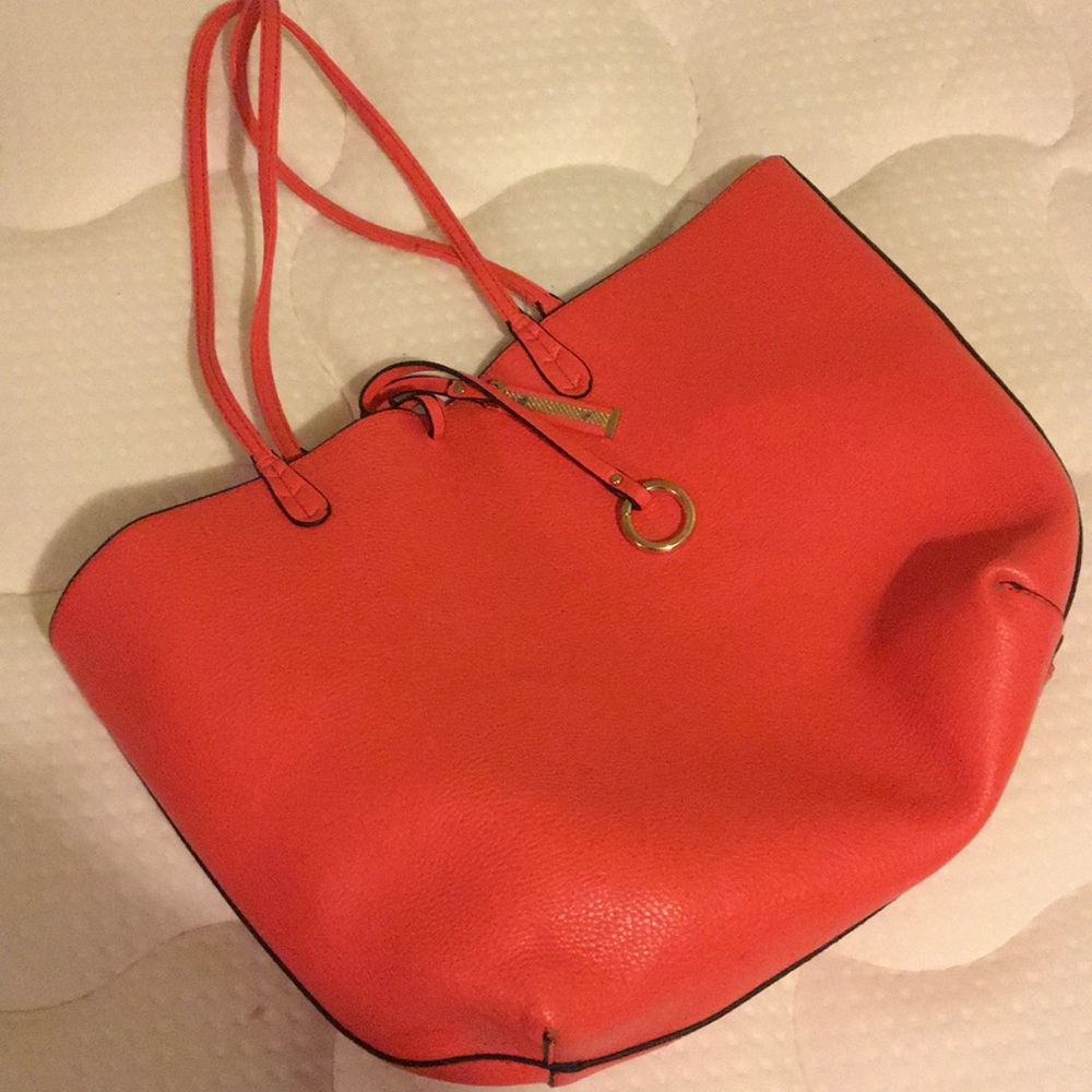CORAL/TAN reversible shoulder tote